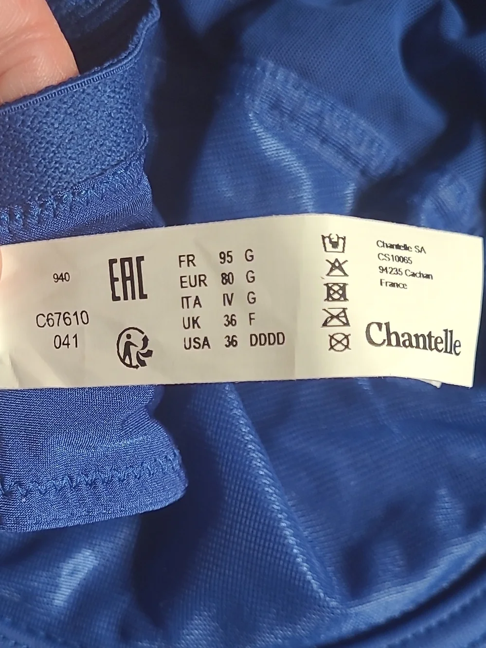 NWT Chantelle Orangerie 3-part Full Figure Blue Lace Trim Underwire Bra (C67610)